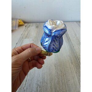 Blue flower clip‎ ornament glass glitter Xmas tree Hawaiian tropical